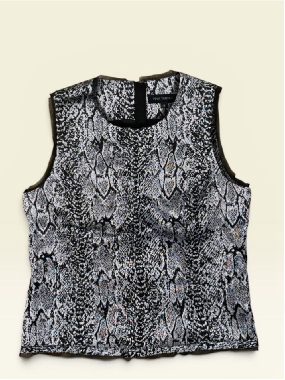 Pink Tartan Black Silver Metallic Sleeveless Blouse Women's Size 8